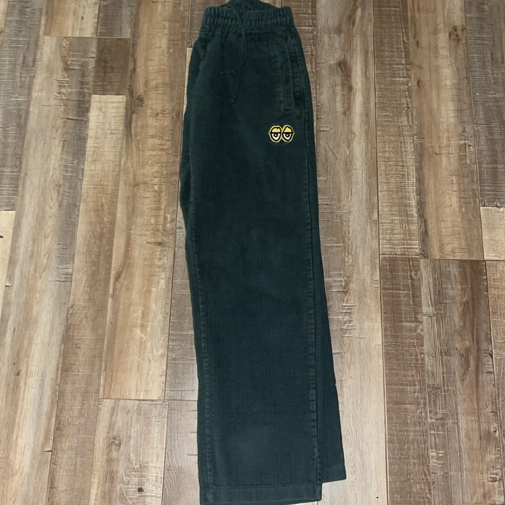 Men’s Dark Green Elastic Waist Corduroy Pants